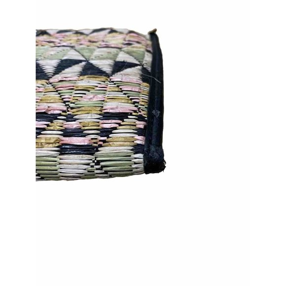 BCBGeneration Straw Purse Clutch Aztec Envelope Foldover Leather Trim Pink Blk - Picture 7 of 9